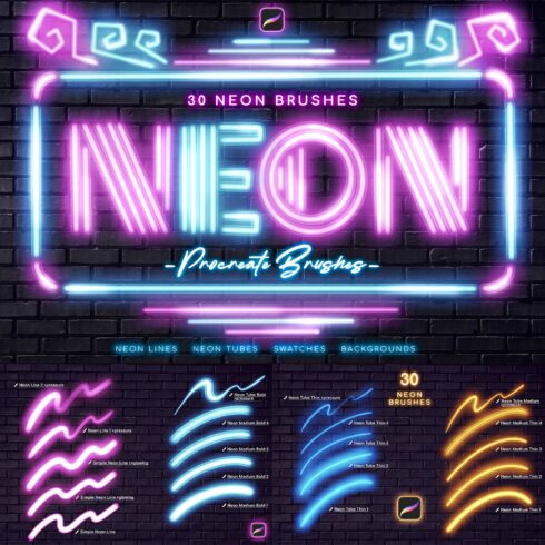 Neon Procreate Brushes cover image.