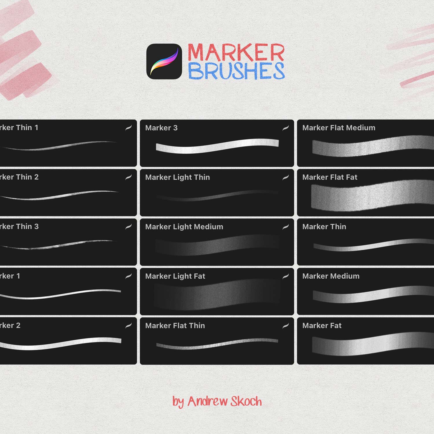 Marker Procreate Brushes preview image.