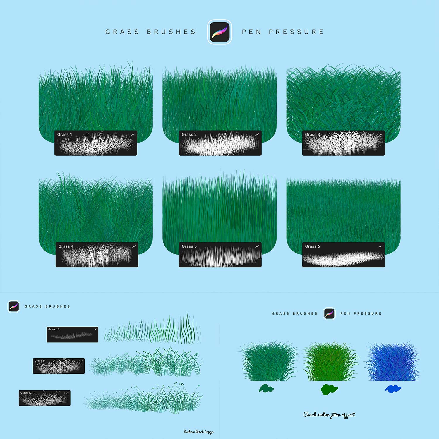 Grass Procreate Brushes preview image.