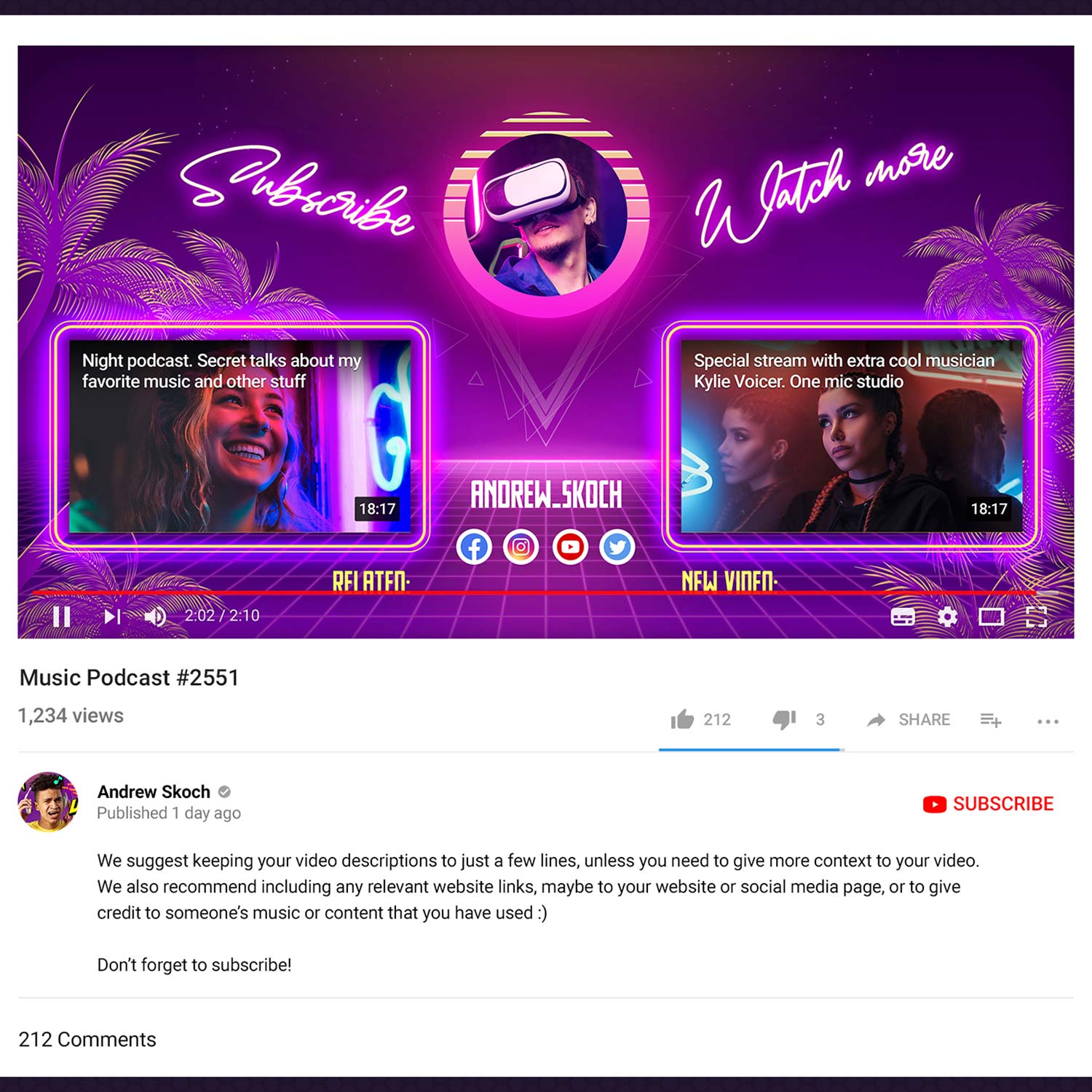 Neon YouTube End Screen preview image.