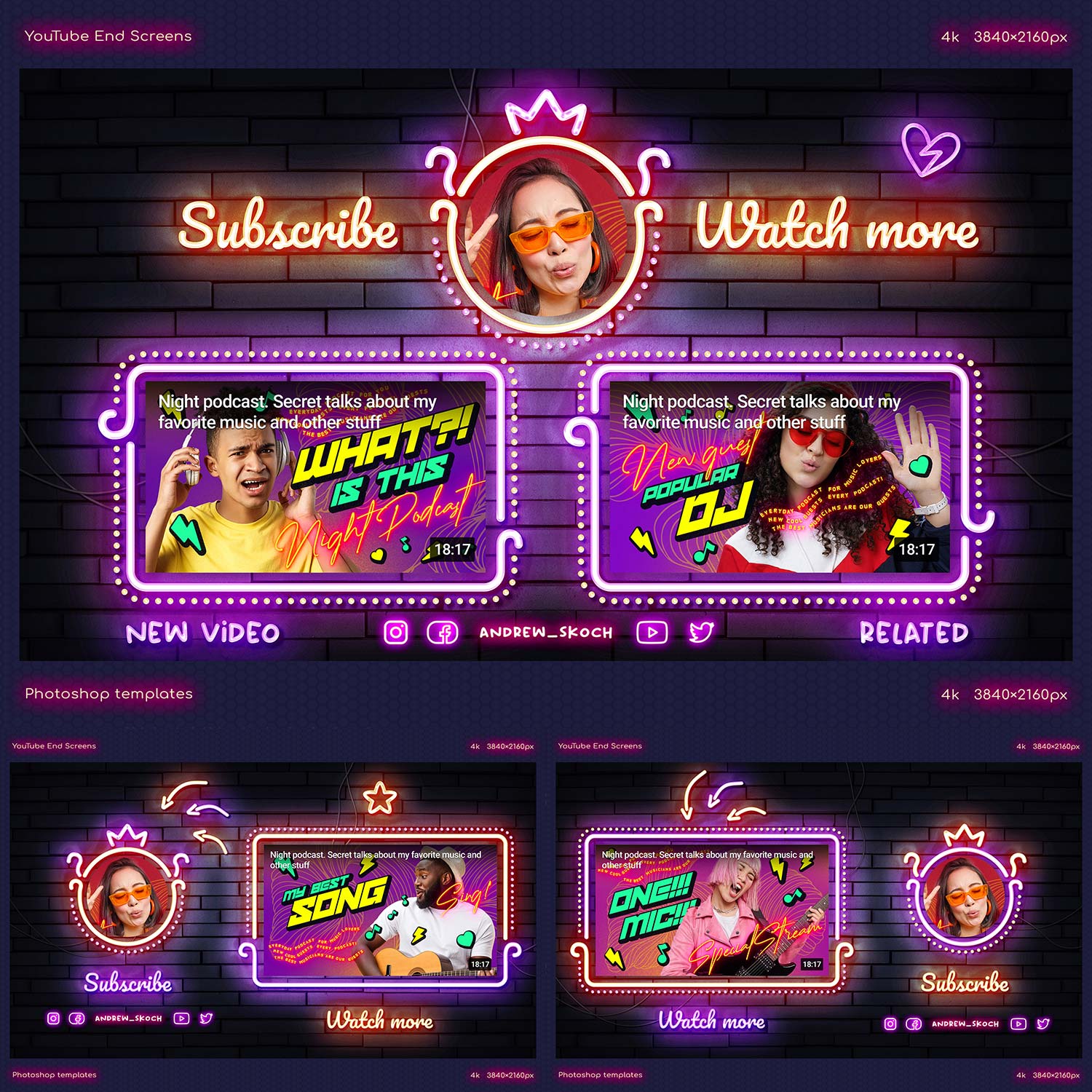 Neon YouTube End Screens preview image.