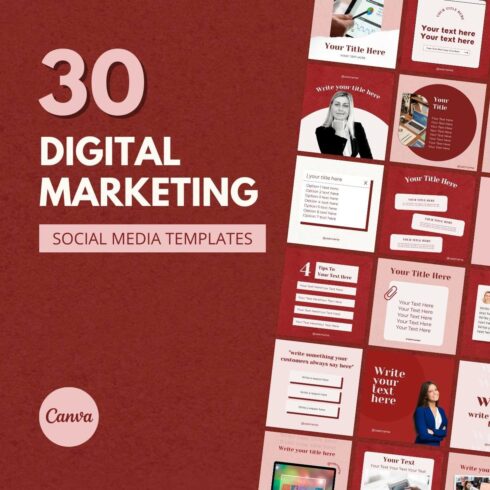 30 Premium Digital Marketing Canva Templates For Social Media cover image.