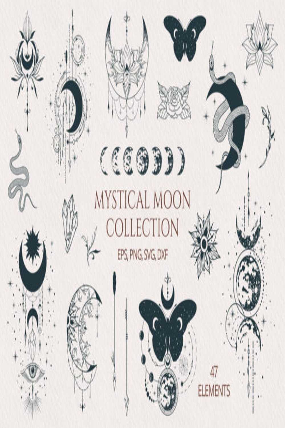 Hand Drawn Mystical Moon pinterest preview image.