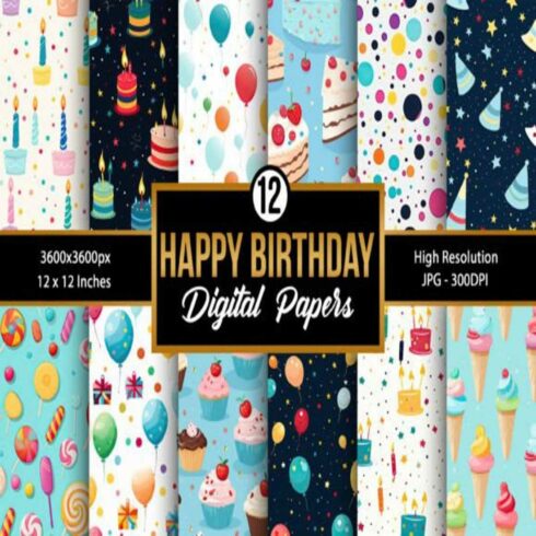 Happy Birthday Seamless Pattern Digital Papers cover image.
