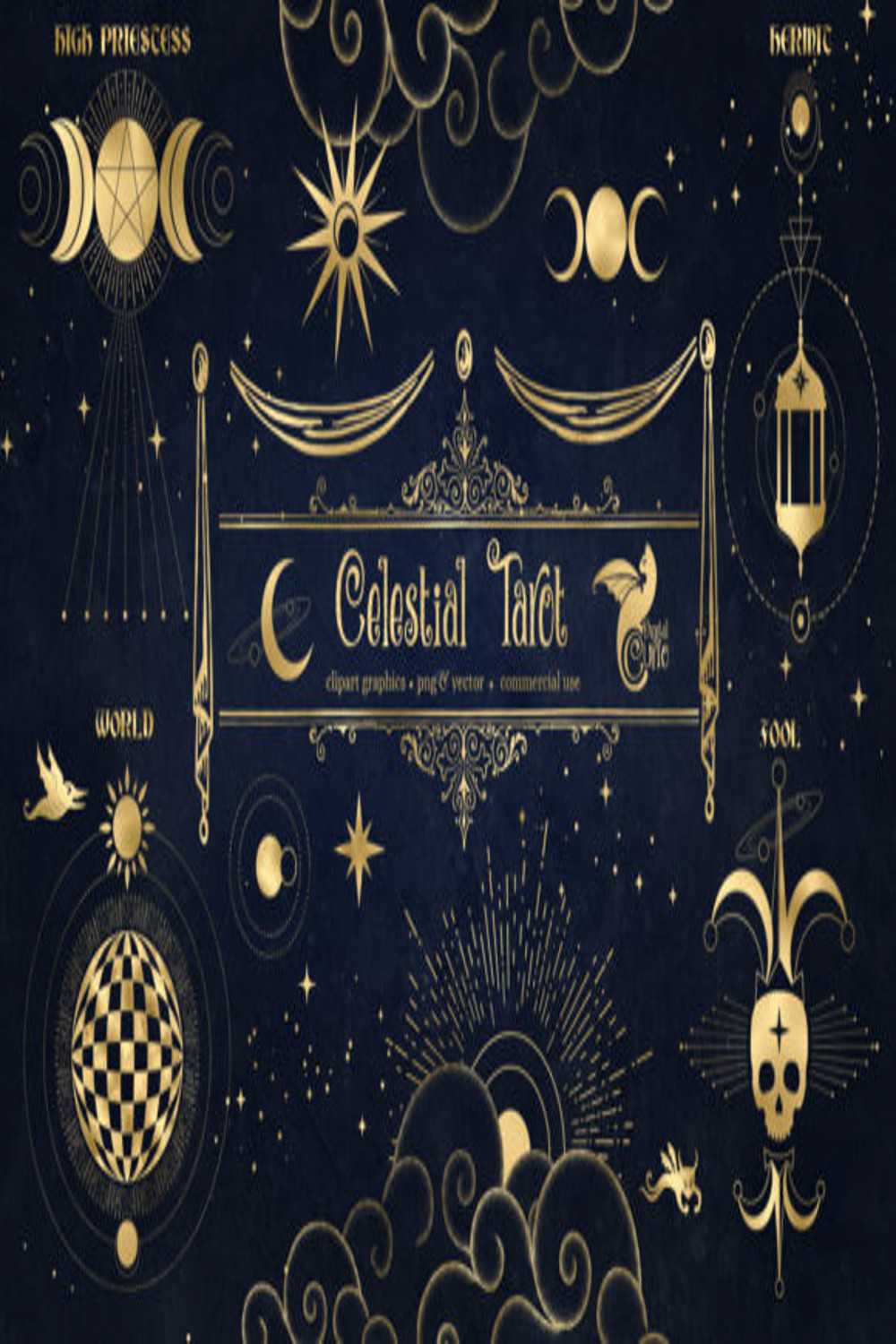 Celestial Tarot Illustrations pinterest preview image.