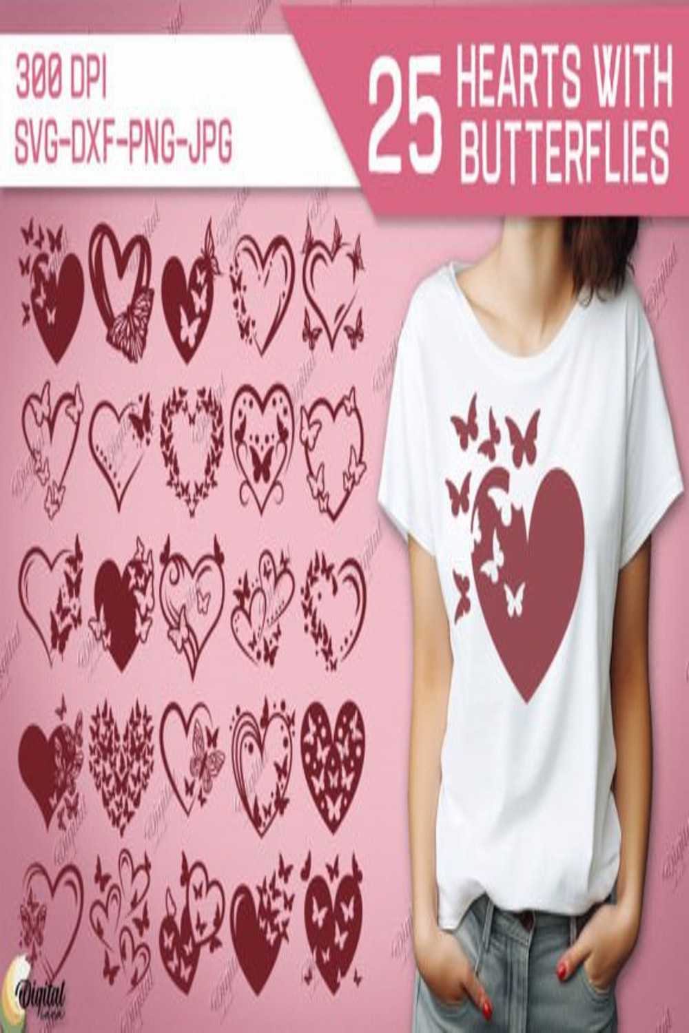 Butterfly Heart SVG Bundle T-shirt SVG pinterest preview image.