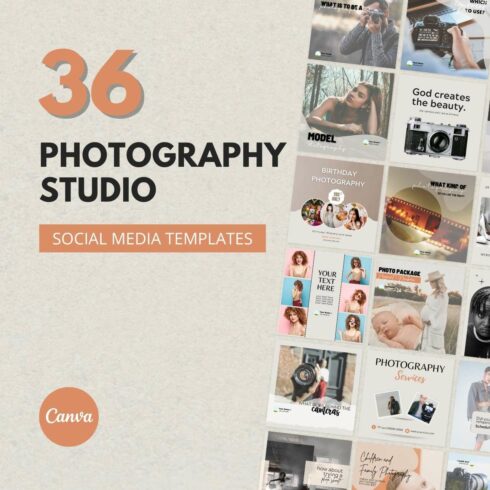 36 Photography Studio Canva Templates For Social Media cover image.