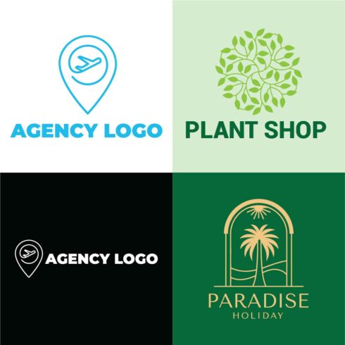 LOGO BUNDLE, airlines, airplane tickets, travel agencies, Agency Logo, green ecology concept or natural cosmetics - circle made with leaves holiday rentals, travel services, tropical spa and beauty studios cover image.