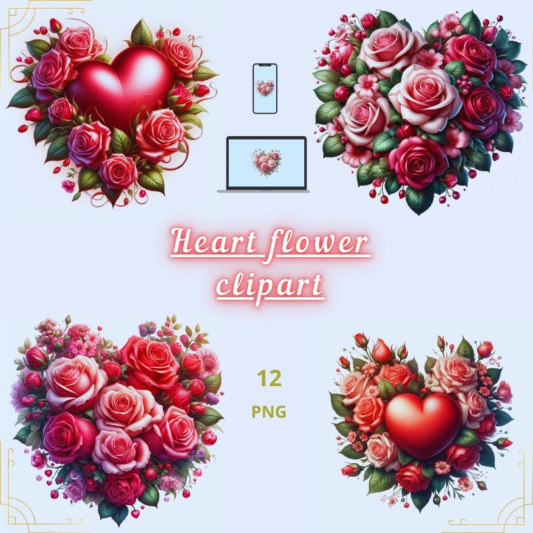 Heart flower clipart preview image.