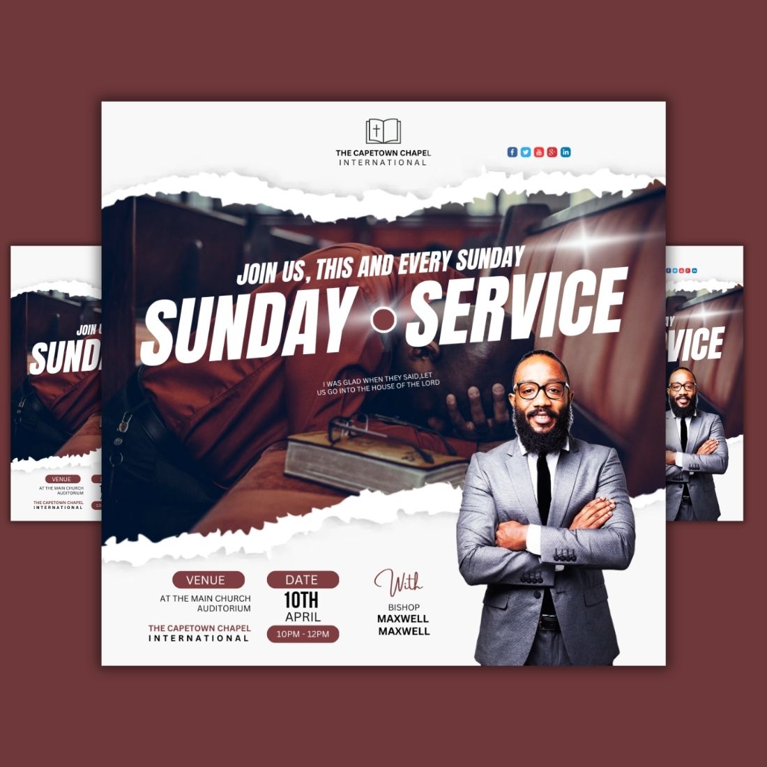 1 Instagram sized Canva Sunday Service Design Template Bundle – $4 preview image.