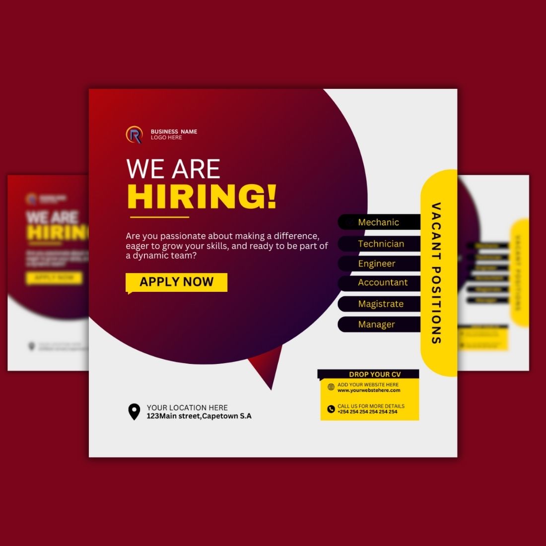 1 Instagram sized Canva Hiring Design Template - $4 preview image.