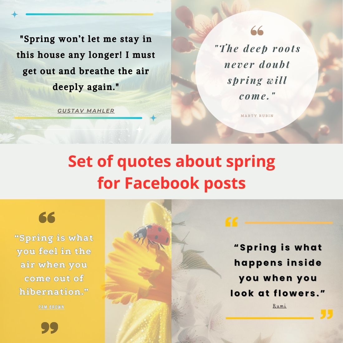 Quotes Facebook Post Set of quotes about spring for Facebook posts preview image.
