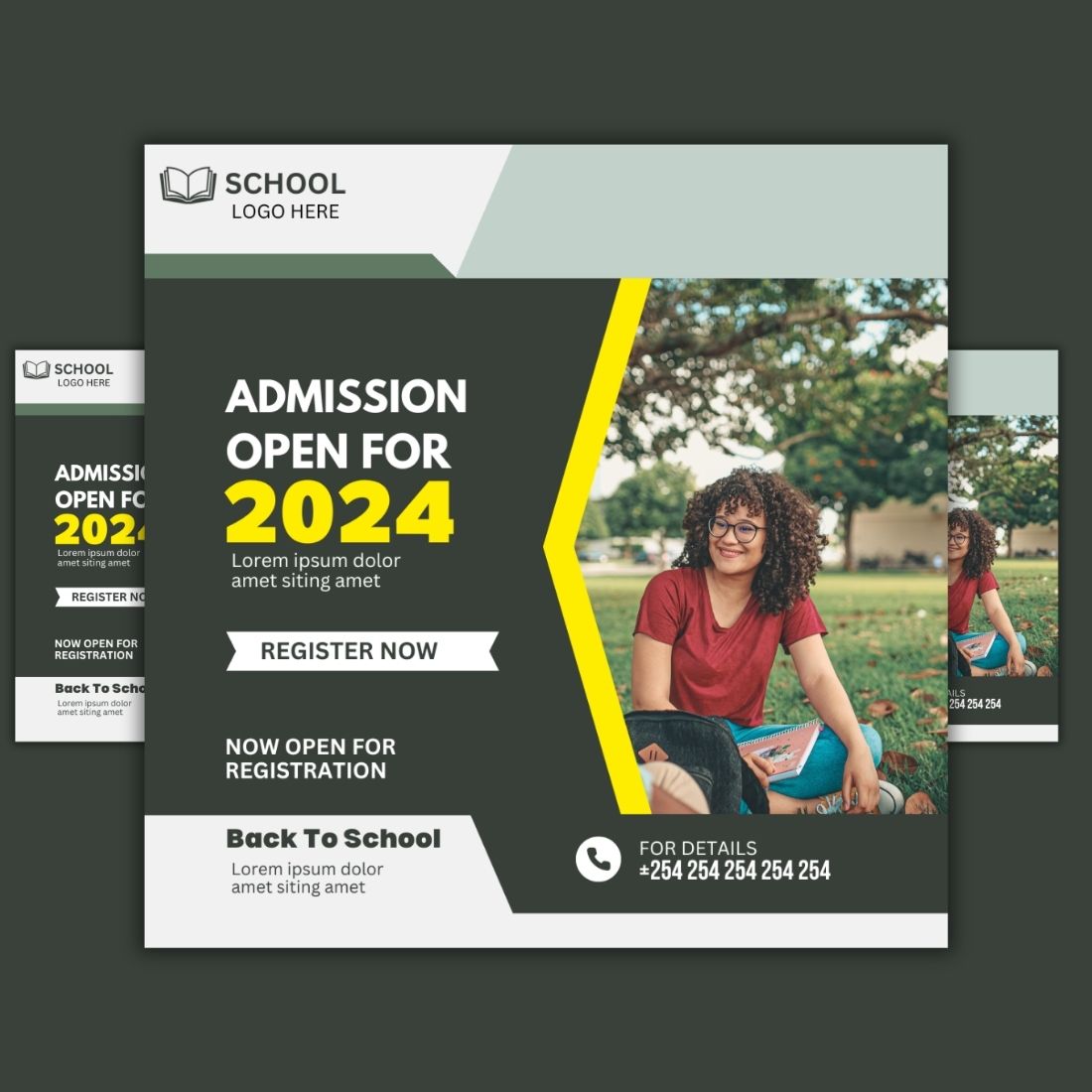 1 Instagram sized Canva School Admission Design Template Bundle – $4 preview image.