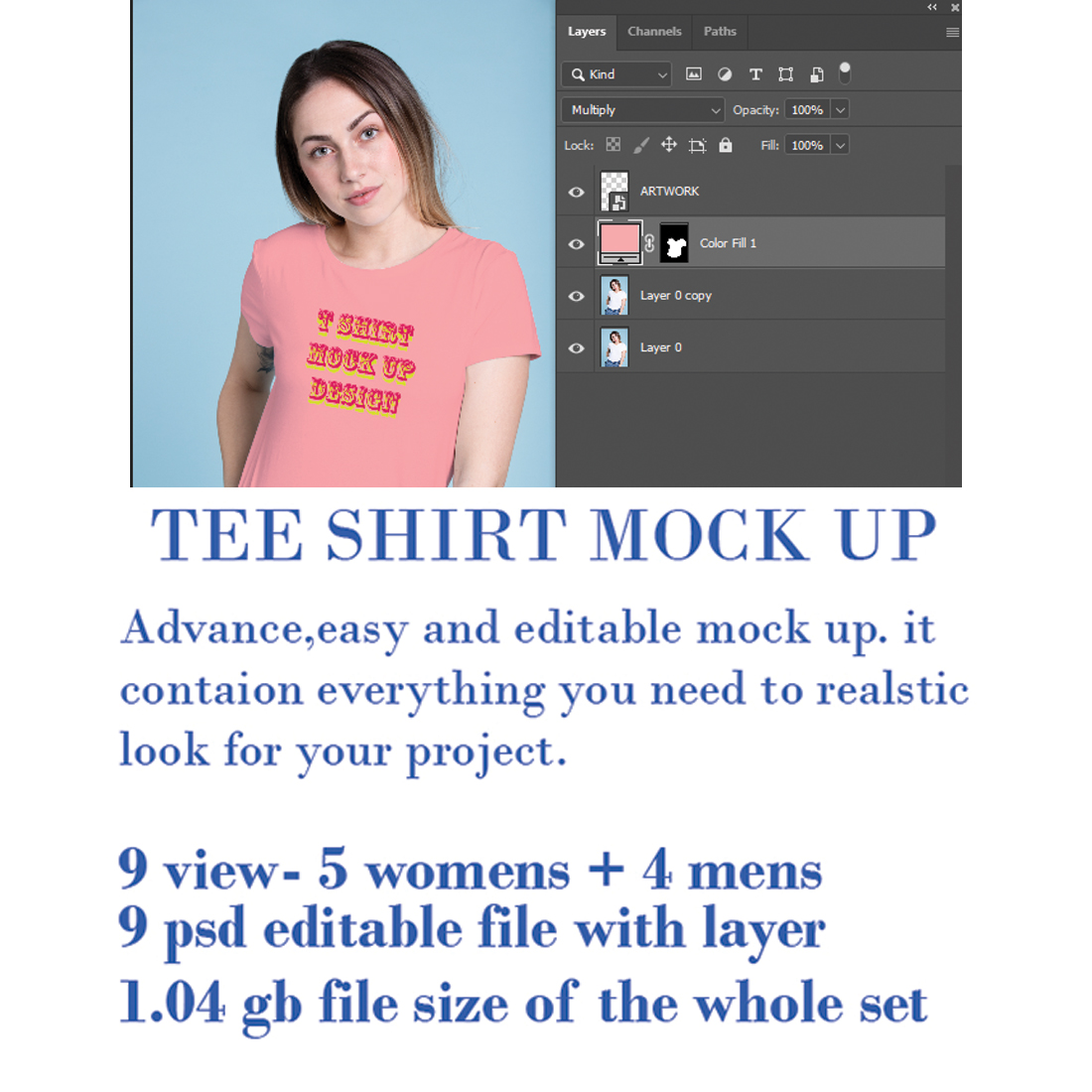 Men’s and Women’s T-shirt Mock -up preview image.