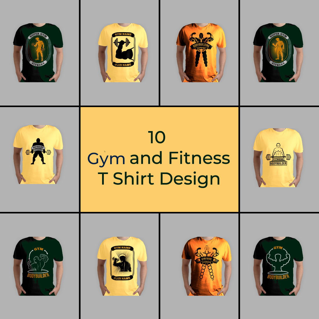 Gym and Fitness T Shirt Designs Bundle preview image.