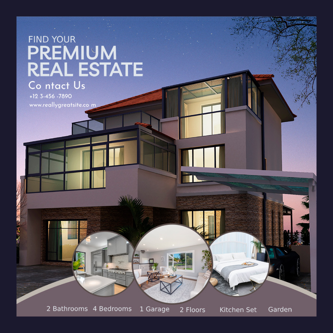 Blue Minimalist Premium Real Estate Instagram Post preview image.