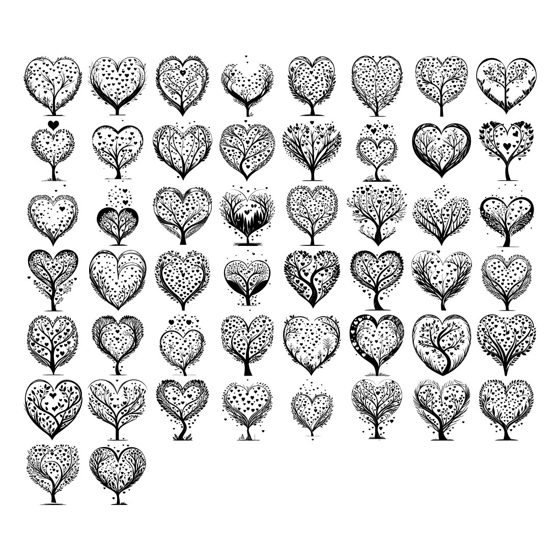 Love Tree Valentine Element Draw Black preview image.