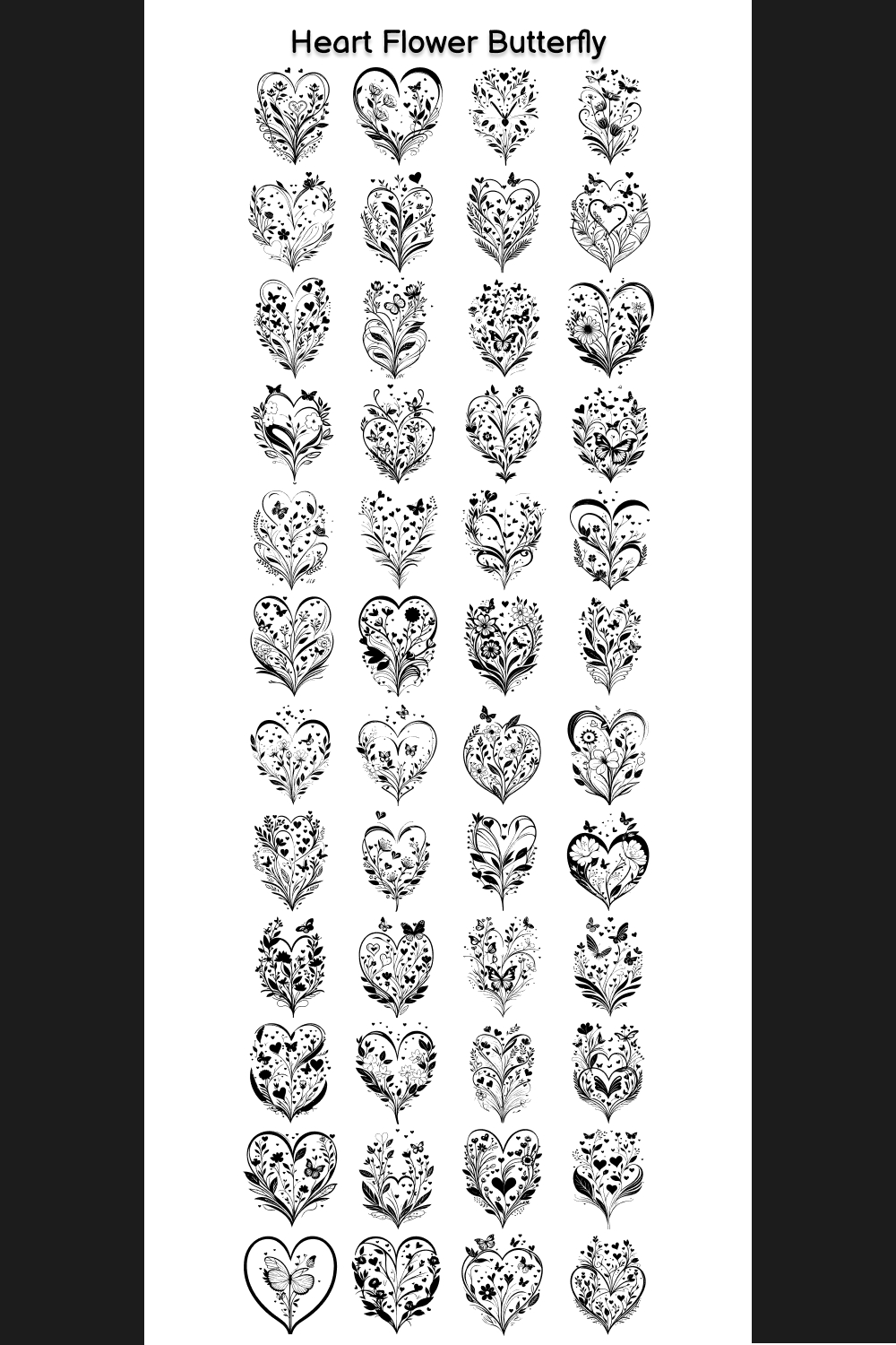Heart Flower Butterfly Element Draw Black pinterest preview image.