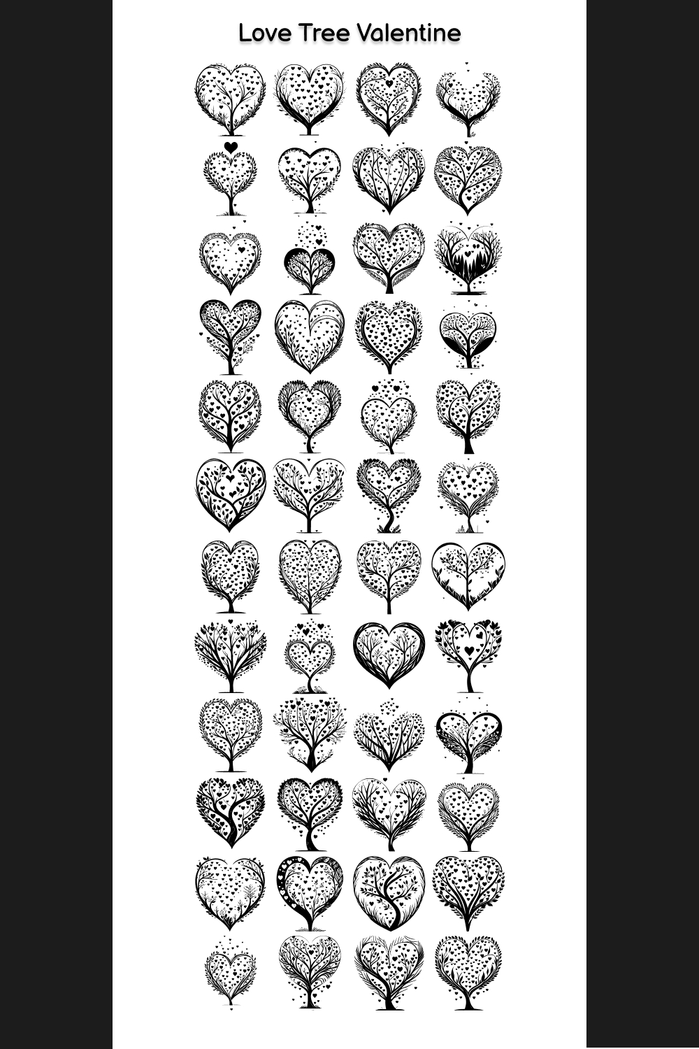 Love Tree Valentine Element Draw Black pinterest preview image.