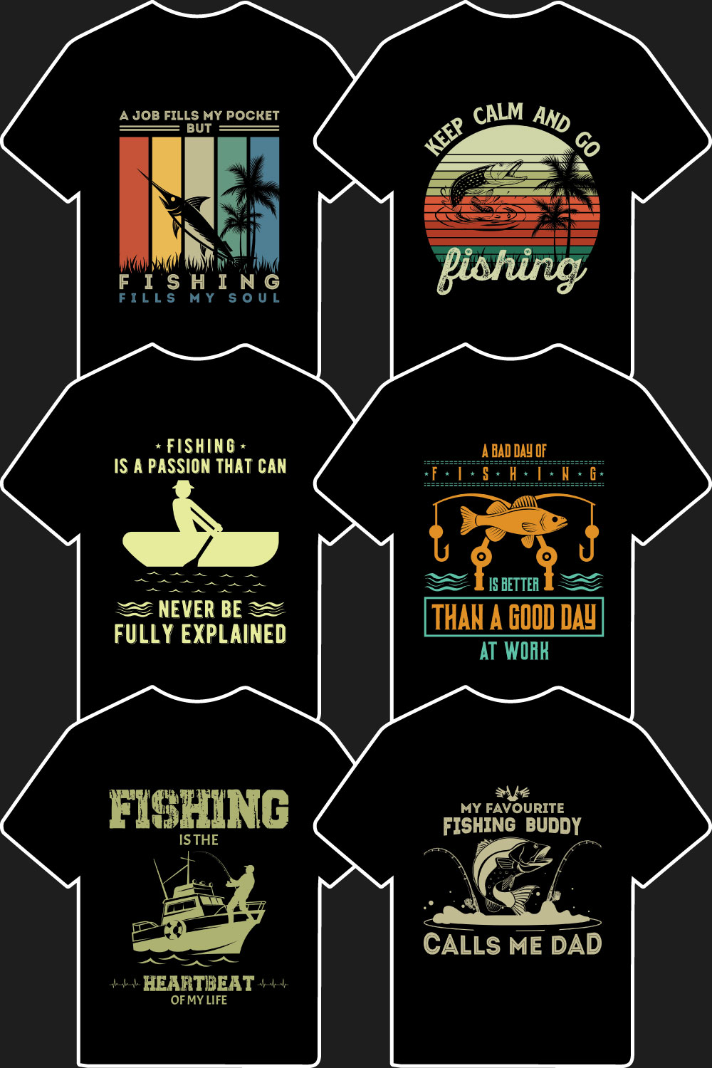 Fishing t shirt designs bundle pinterest preview image.
