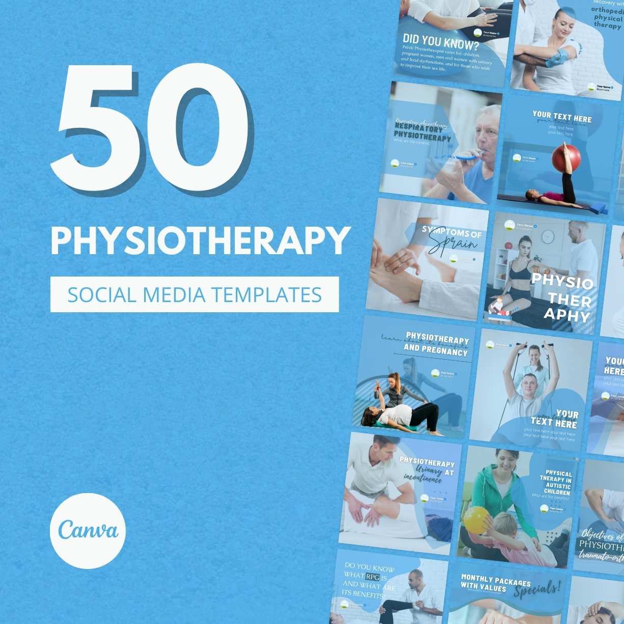 50 Premium Physiotherapy Canva Templates For Social Media cover image.