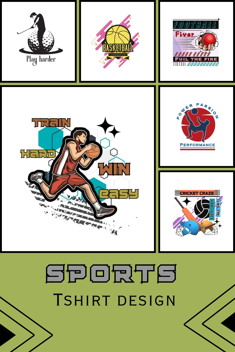 25 sports tshirt design in PNG file pinterest preview image.