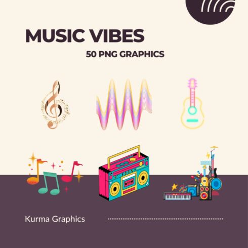 Ultimate Music Vibes Graphics Bundle - 50 Stunning PNGs for Your Creative Journey cover image.