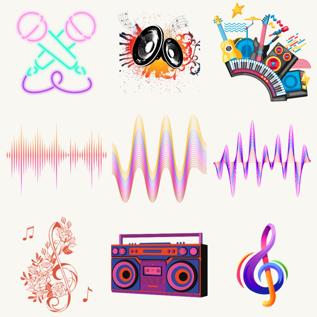 Ultimate Music Vibes Graphics Bundle - 50 Stunning PNGs for Your Creative Journey preview image.