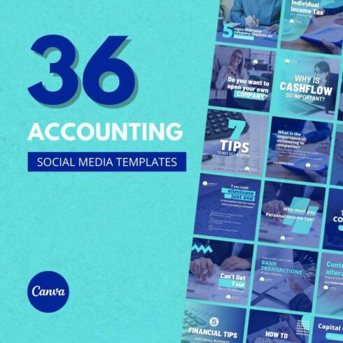 36 Premium Accounting Canva Templates For Social Media cover image.