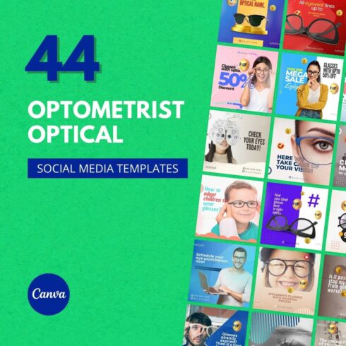 44 Premium Optometrist Canva Templates For Social Media cover image.