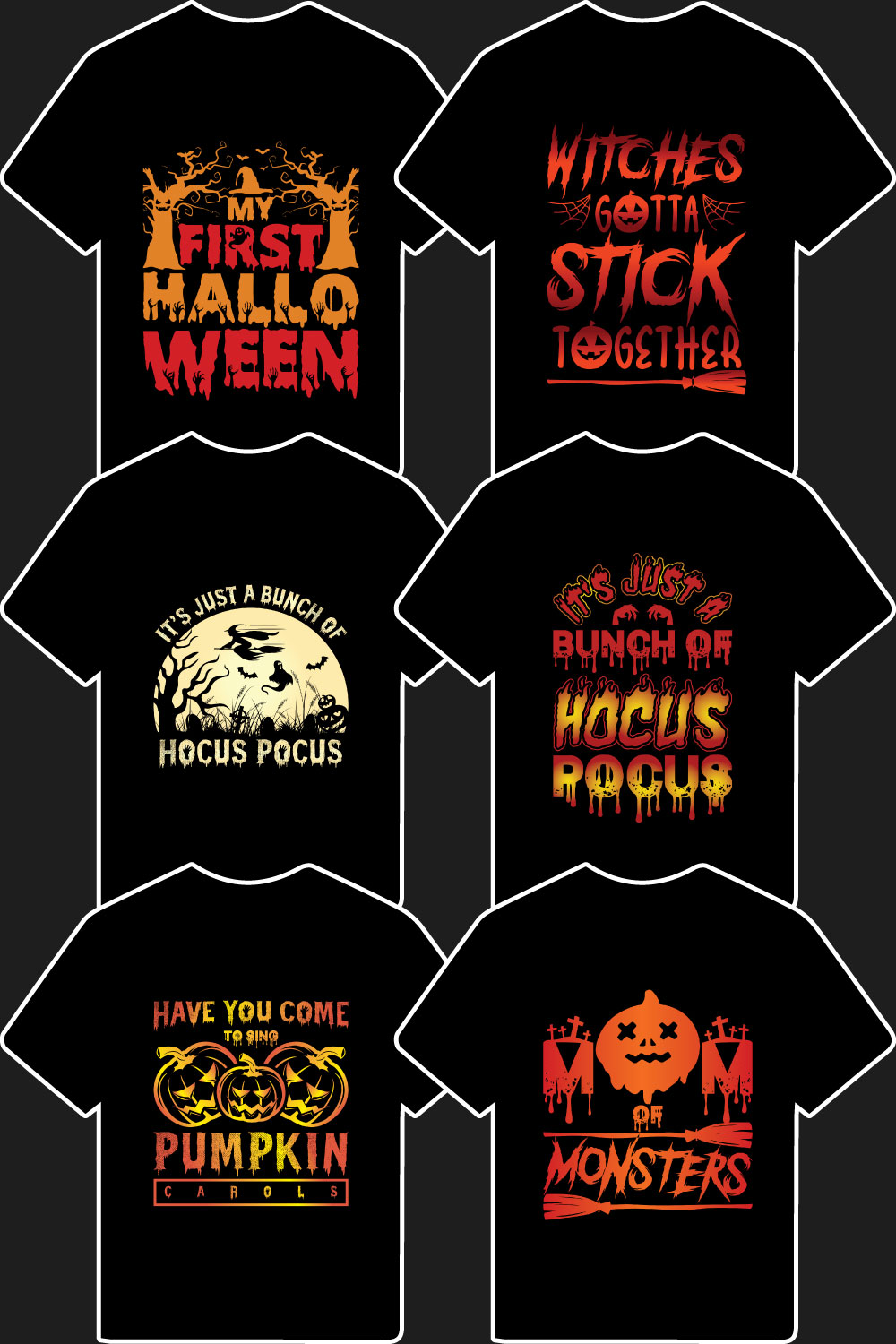 Halloween t shirt design bundle pinterest preview image.