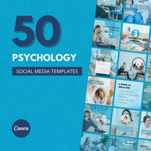 50 Premium Psychology Canva Templates For Social Media cover image.