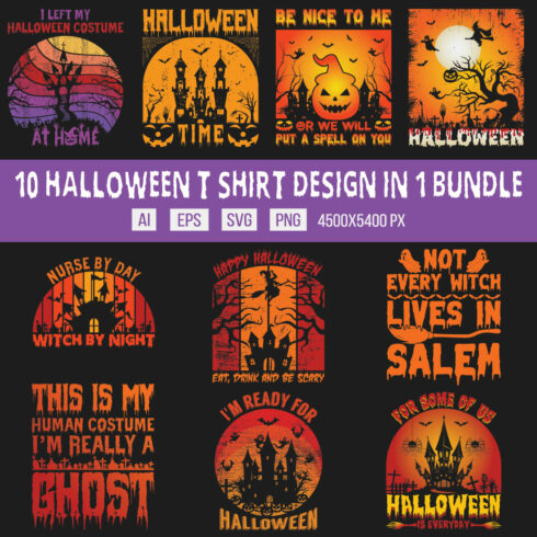 Halloween designs bundle for t shirt, mug, bag, stickers cover image.