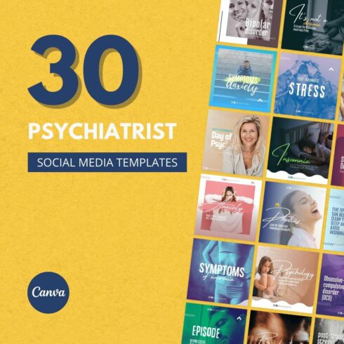 30 Psychiatrist Canva Templates For Social Media cover image.
