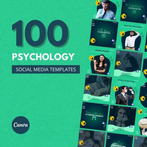 100 Psychology Canva Templates For Social Media cover image.