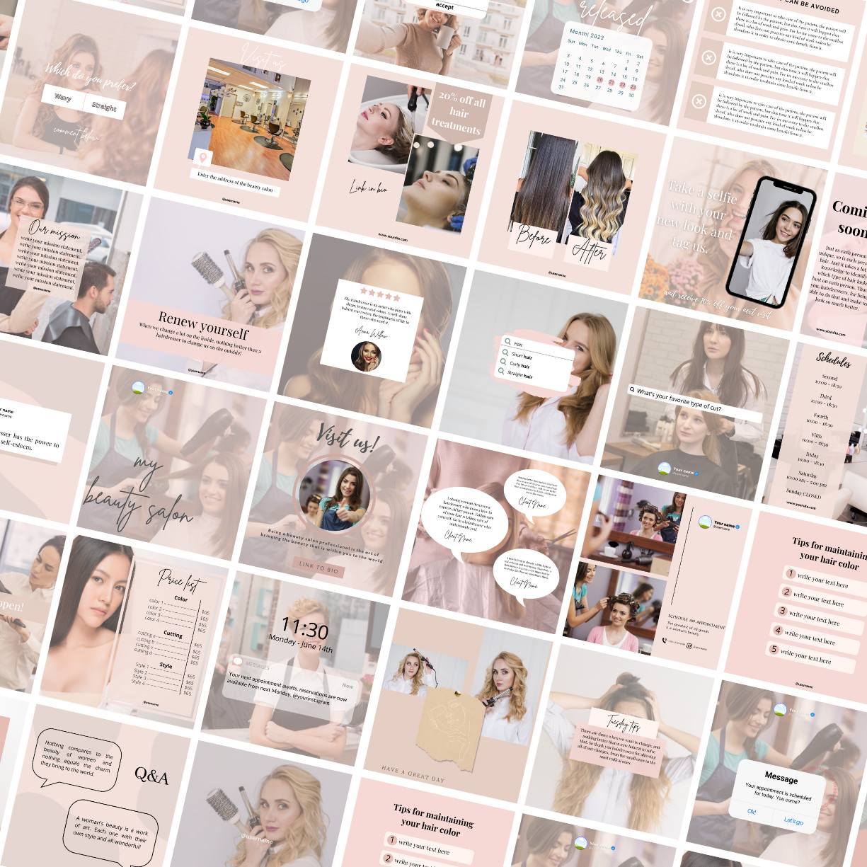 50 Premium Hairdresser Canva Templates For Social Media preview image.