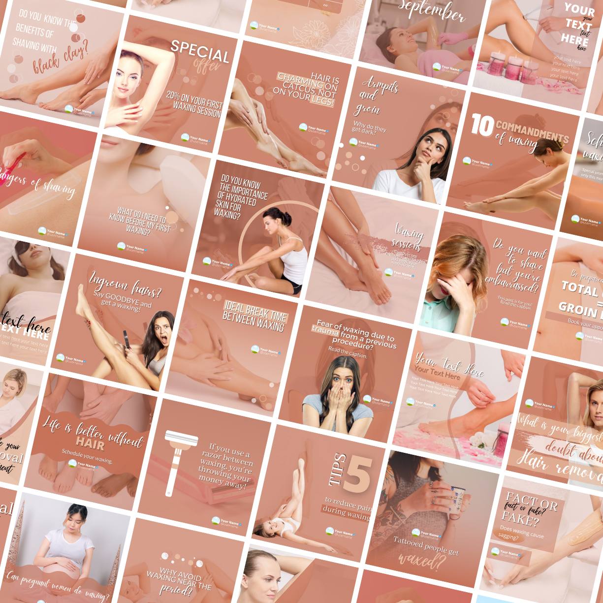 50 Premium Body Waxing Canva Templates For Social Media preview image.
