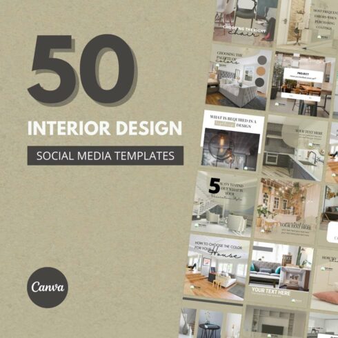 50 Premium Interior Design Canva Templates For Social Media cover image.