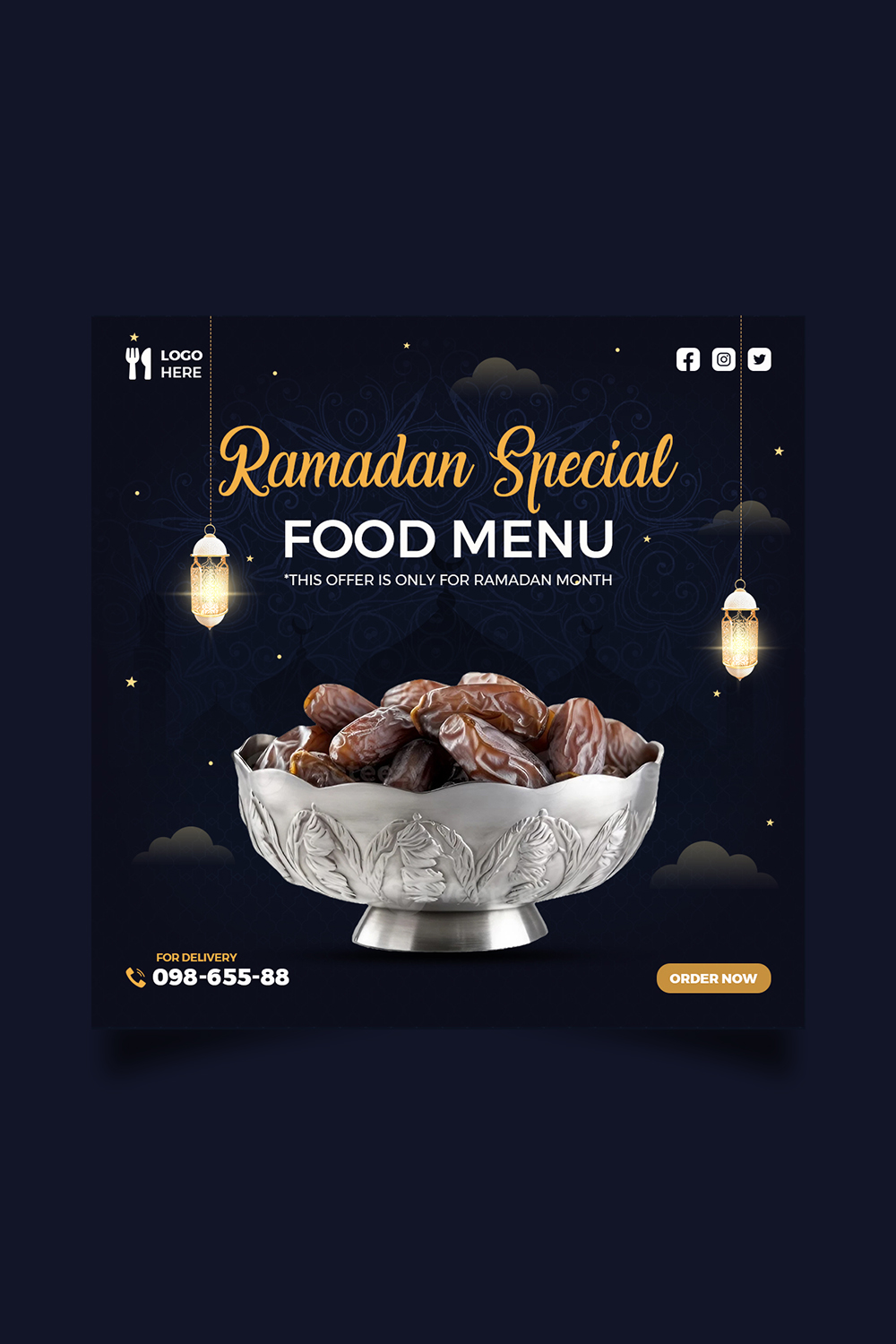 Ramadan social media design pinterest preview image.