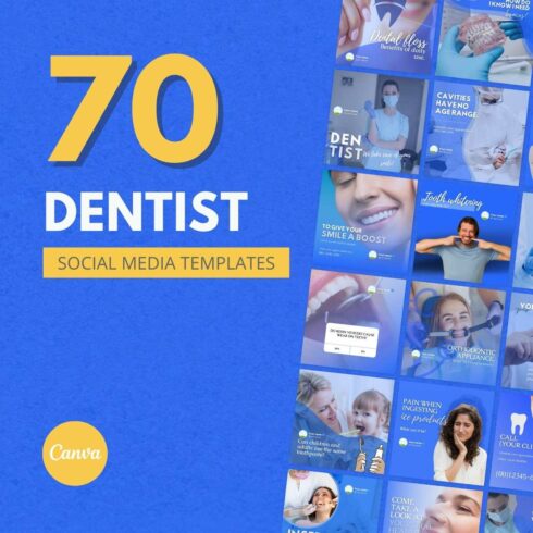 70 Premium Dentist Canva Templates For Social Media cover image.