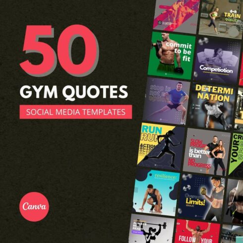 50 Premium Gym Quotes Canva Templates For Social Media cover image.