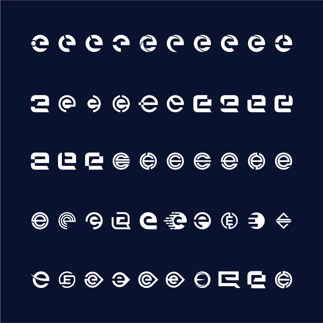 Set of creative letter e logo design template preview image.