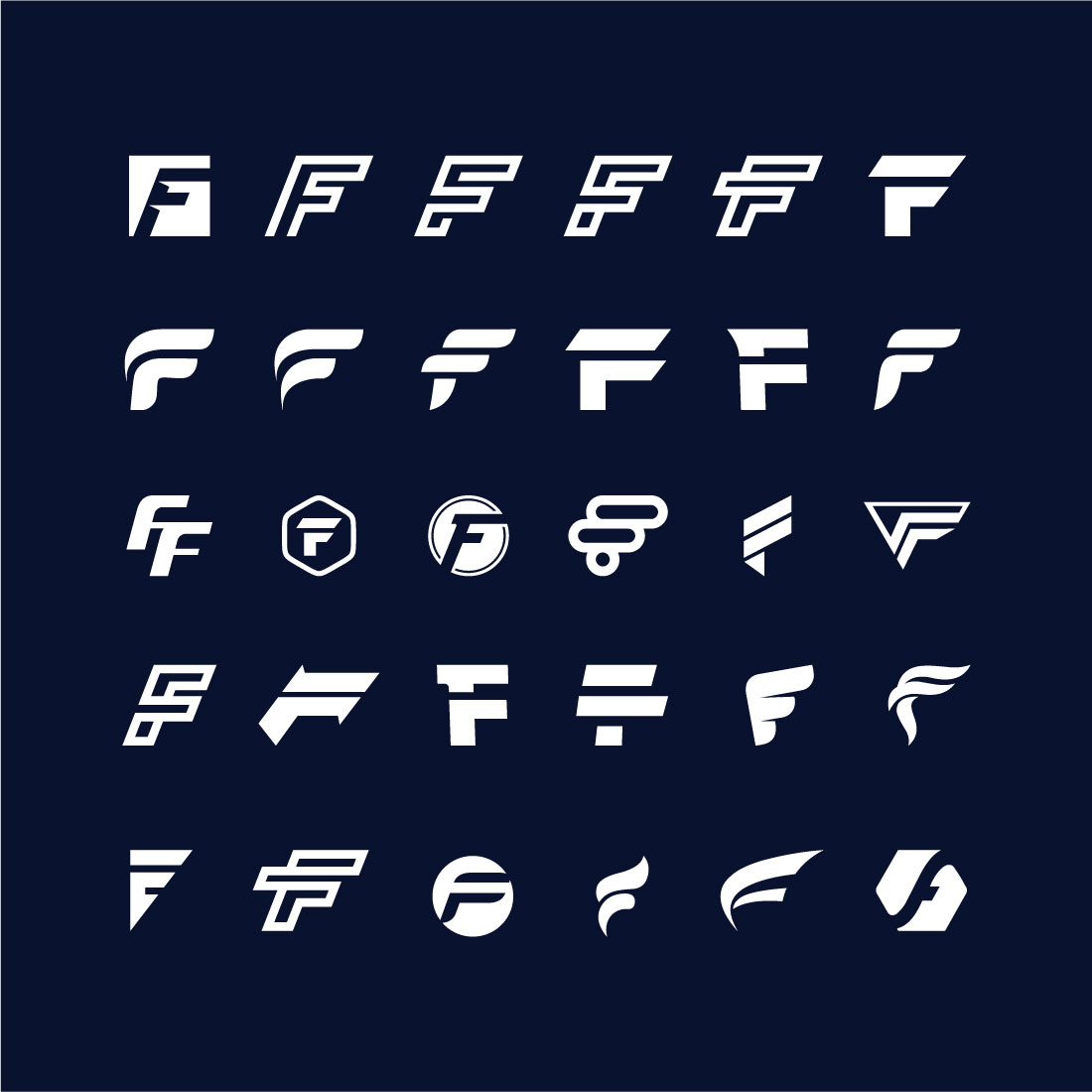 Set of creative letter f logo design template preview image.