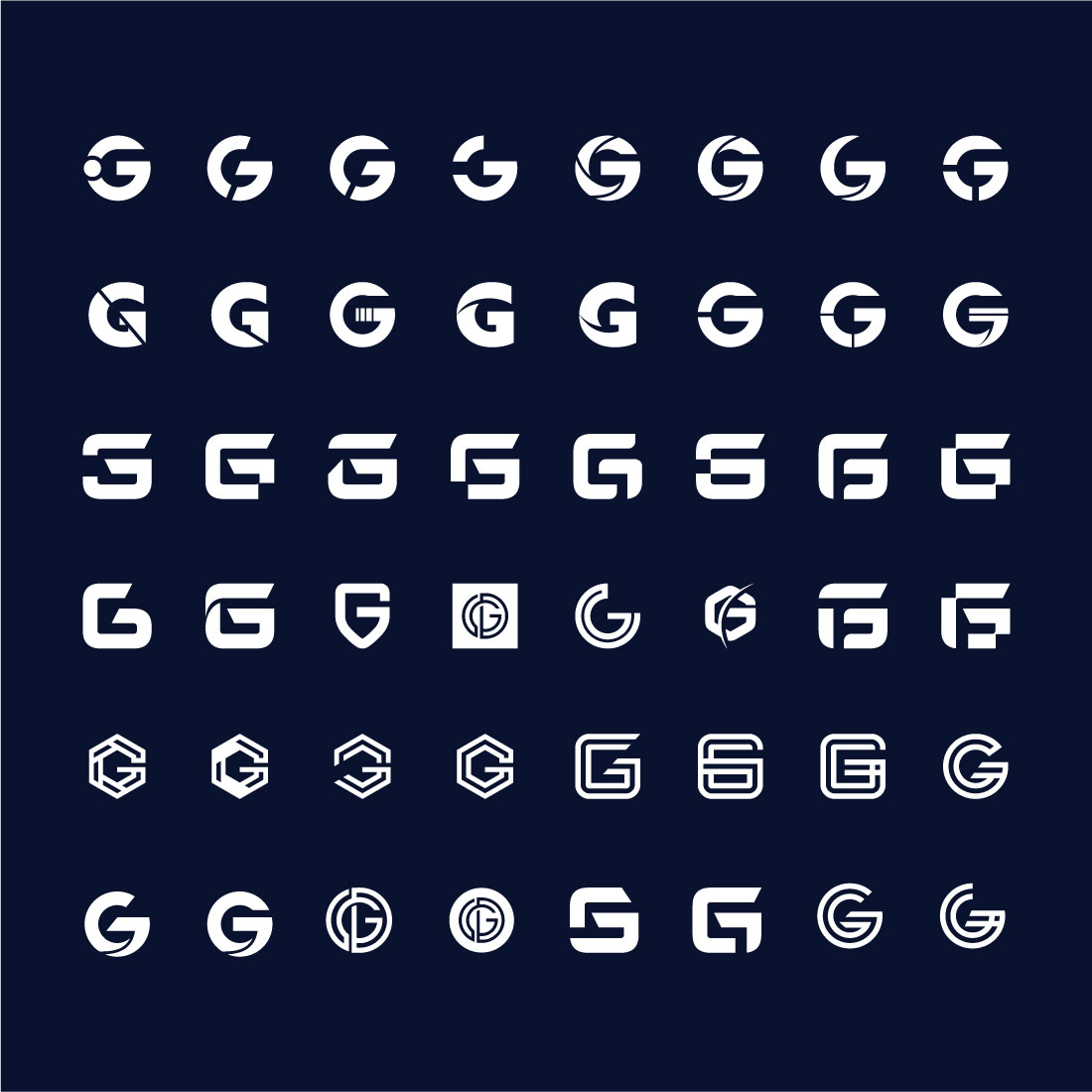 Set of creative letter g logo design template preview image.