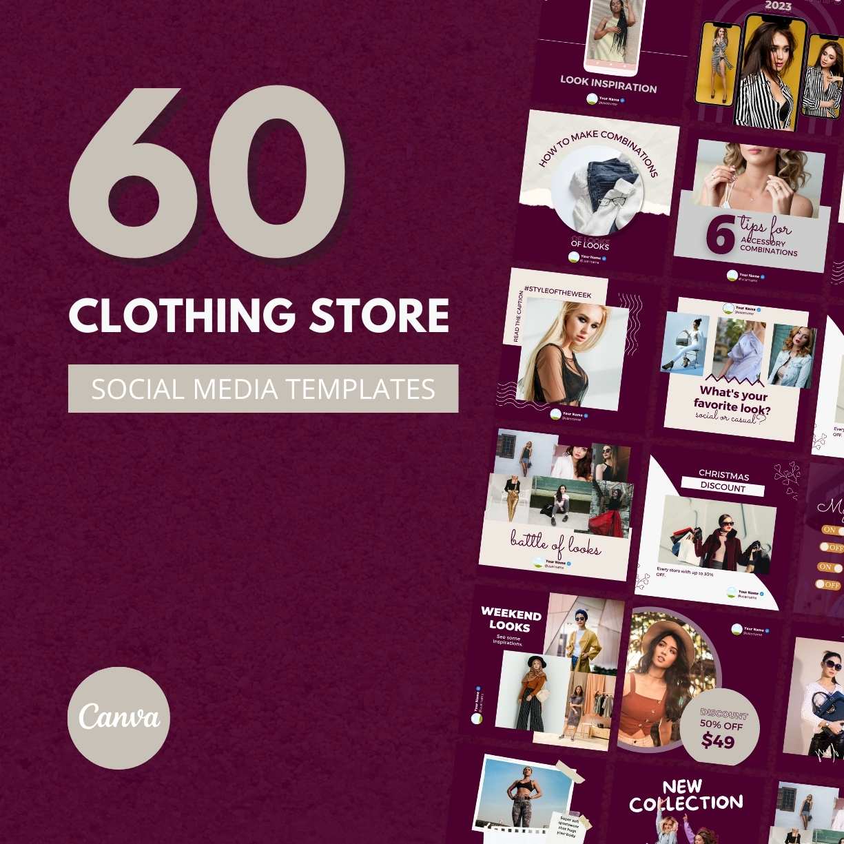 60 Premium Clothing Canva Templates For Social Media cover image.