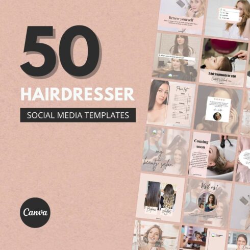 50 Premium Hairdresser Canva Templates For Social Media cover image.