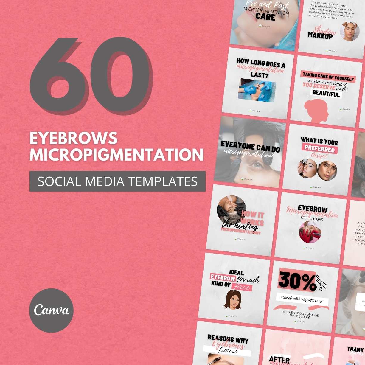 60 Premium Eyebrows Micropigmentation Canva Templates For Social Media cover image.