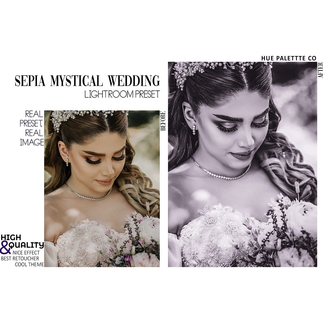 30 Sepia Wedding Lightroom Presets, Bride Groom Mobile Preset, Monochrome Desktop Lifestyle Portrait Theme For Instagram LR Filter DNG B&W preview image.