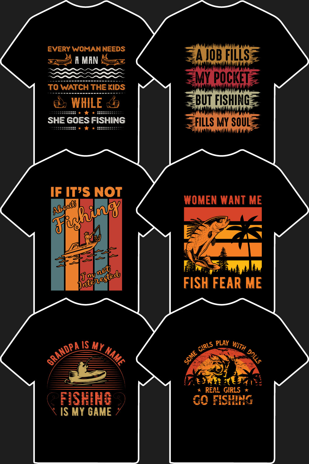 10 Fishing T shirt Design Vector Bundle pinterest preview image.
