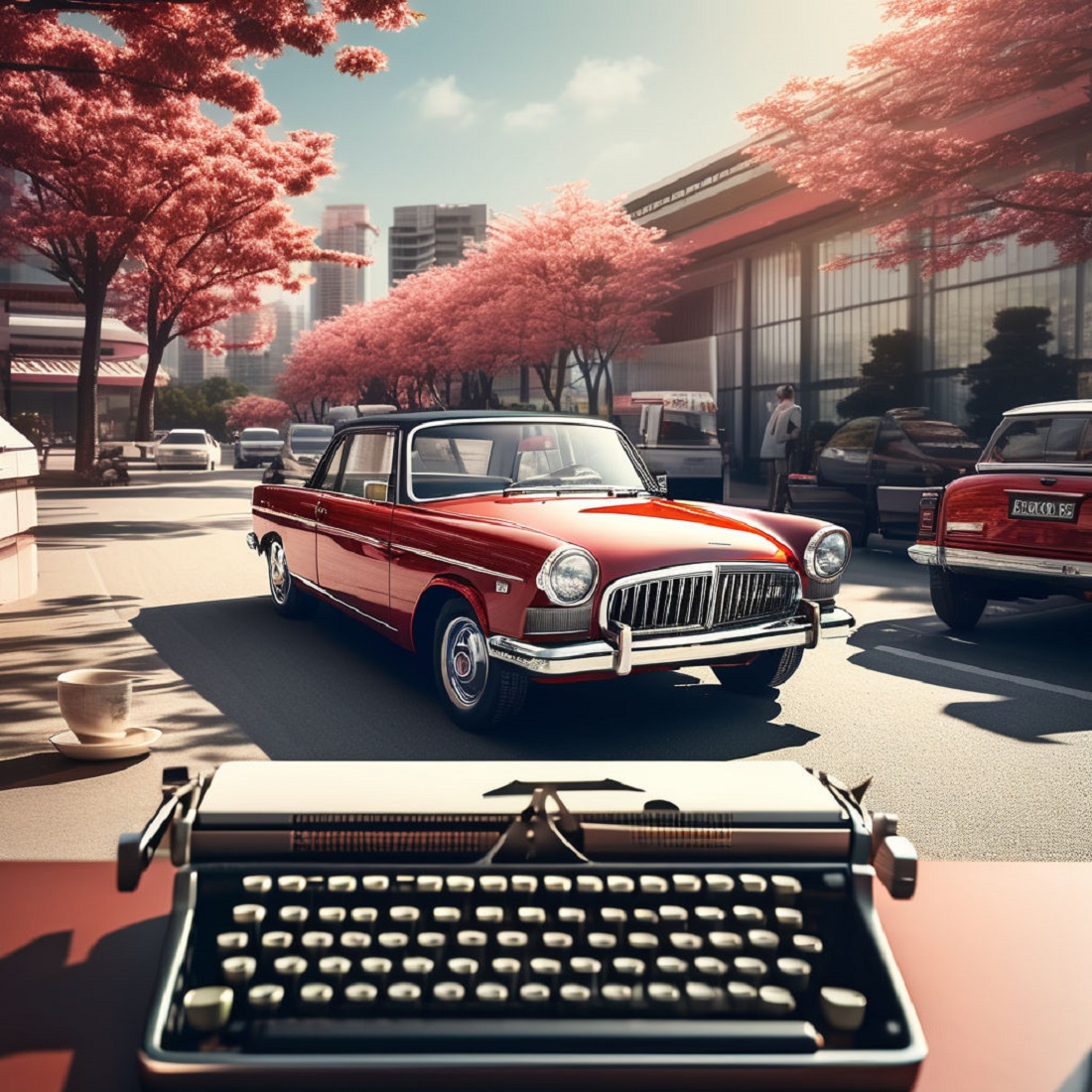 4 excellent retro cars in seasoned tones with soft shadows in a realistic style preview image.